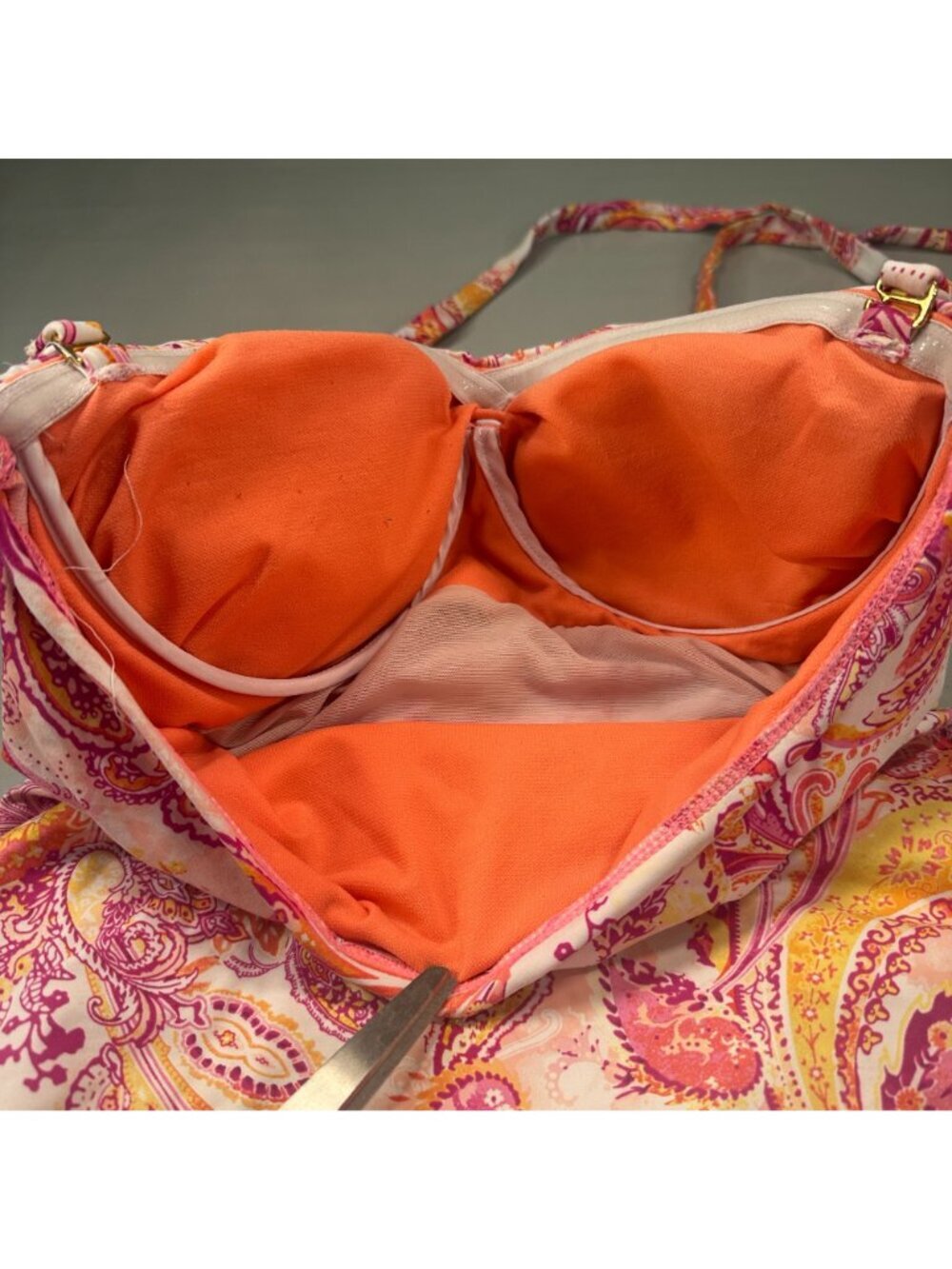 Lauren Ralph Lauren Paisley Bandeau One Piece Womens Swimsuit Ruched Padded Cups - Picture 10 of 16